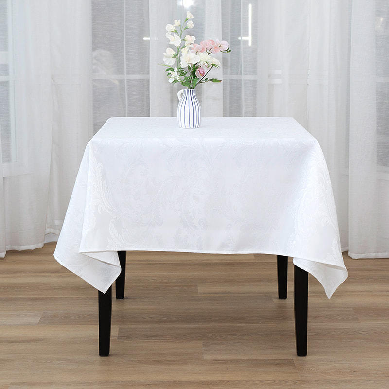 150x150' Crocus flower white rectangular jacquard tablecloth