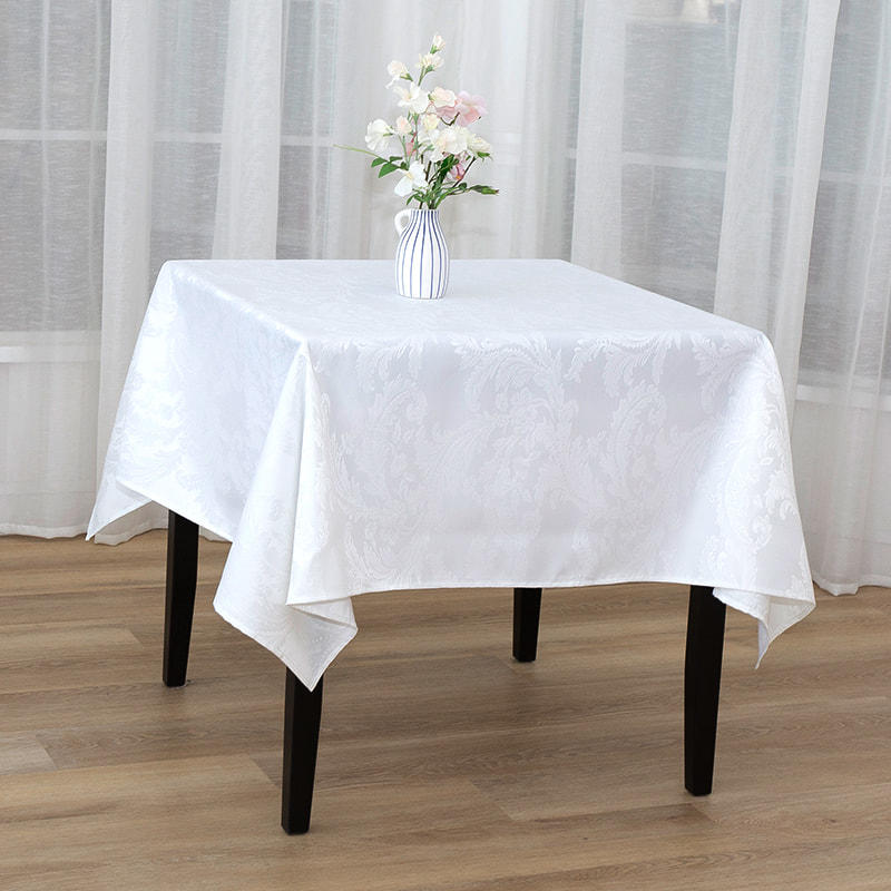 150x150' Crocus flower white rectangular jacquard tablecloth