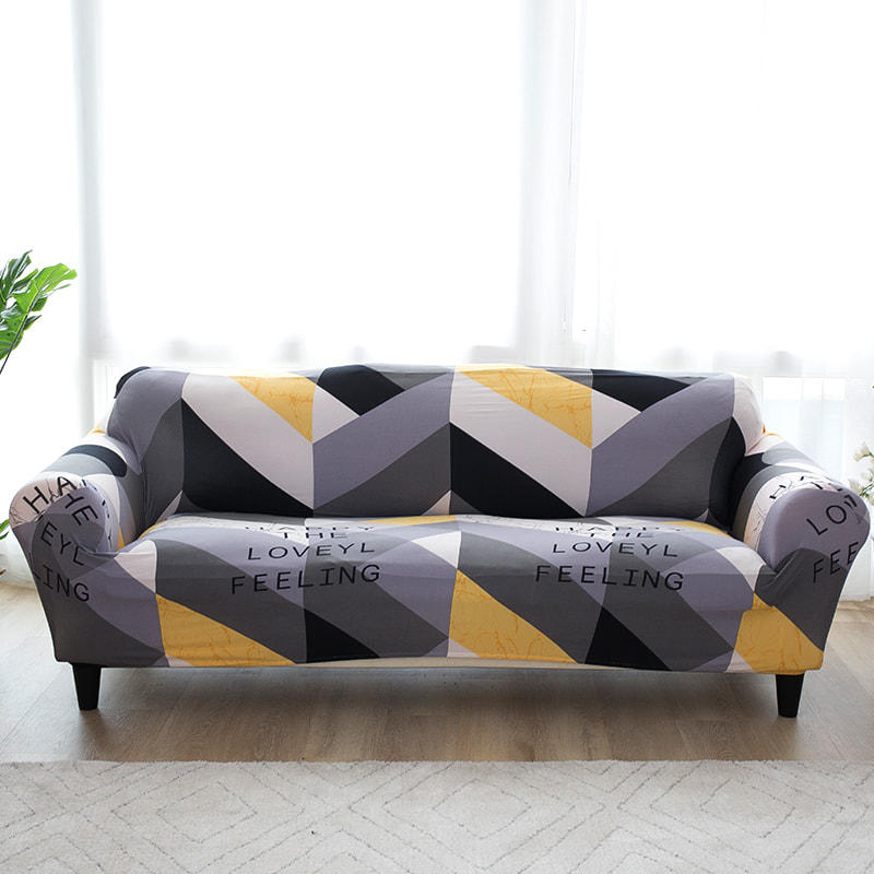 Geometric brushed stretch print sofa cover