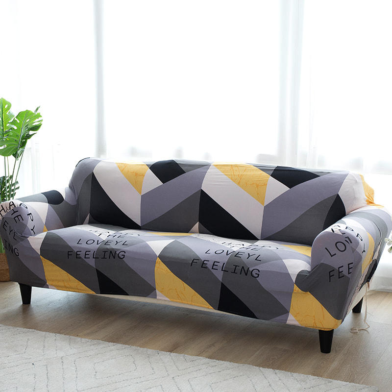Geometric brushed stretch print sofa cover