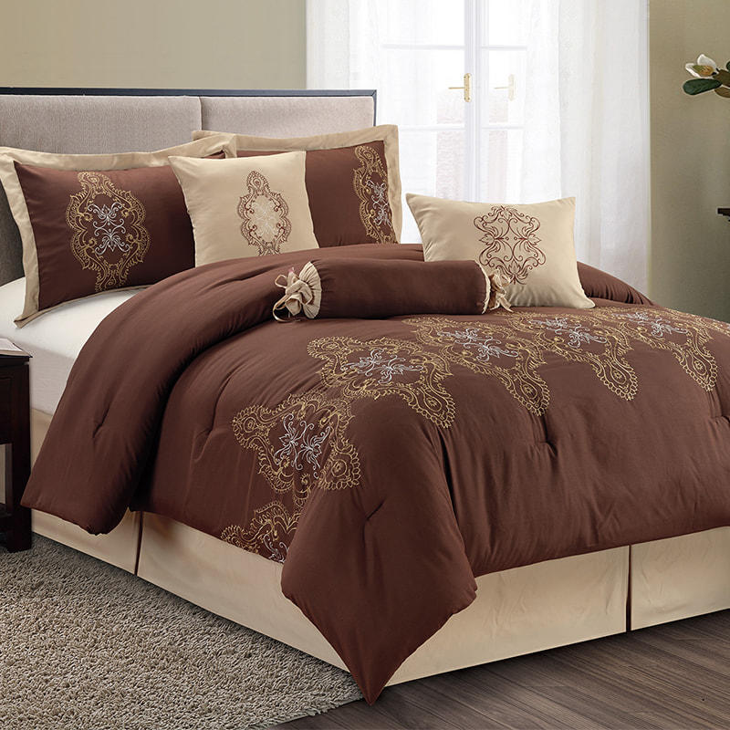 Dora Brown Brushed Fabric Embroidered Comforter