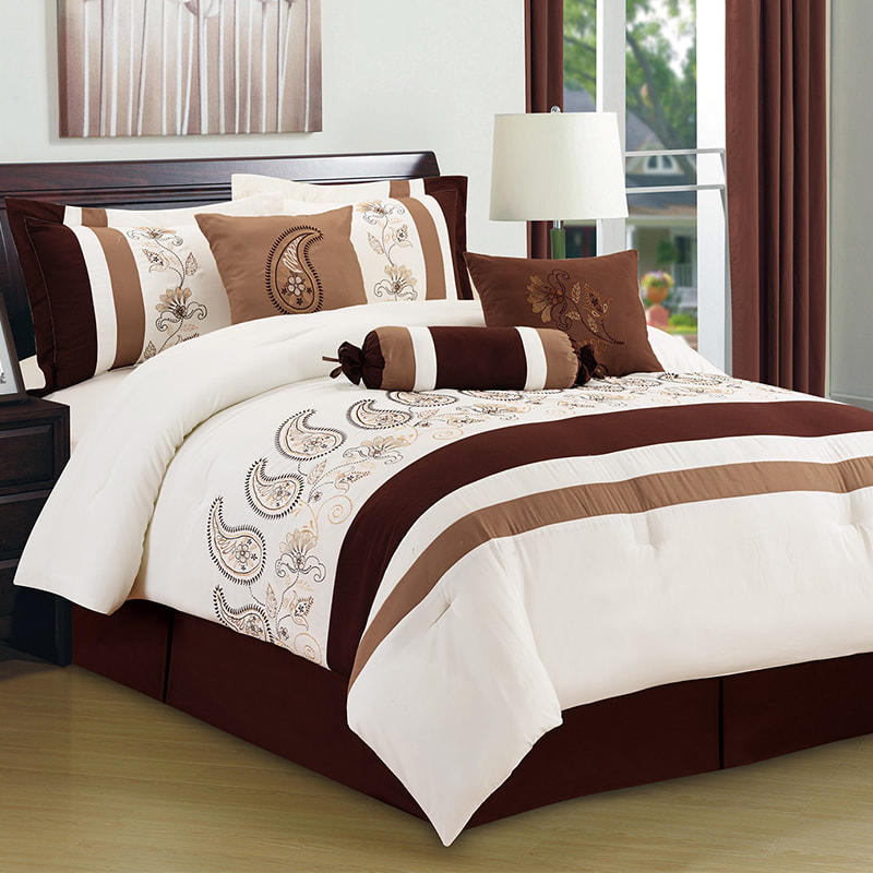 Lillian White Stripe Brushed Fabric Embroidered Comforter