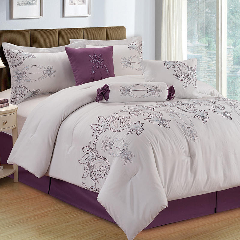 Jenni White Purple Brushed Fabric Embroidered Comforter