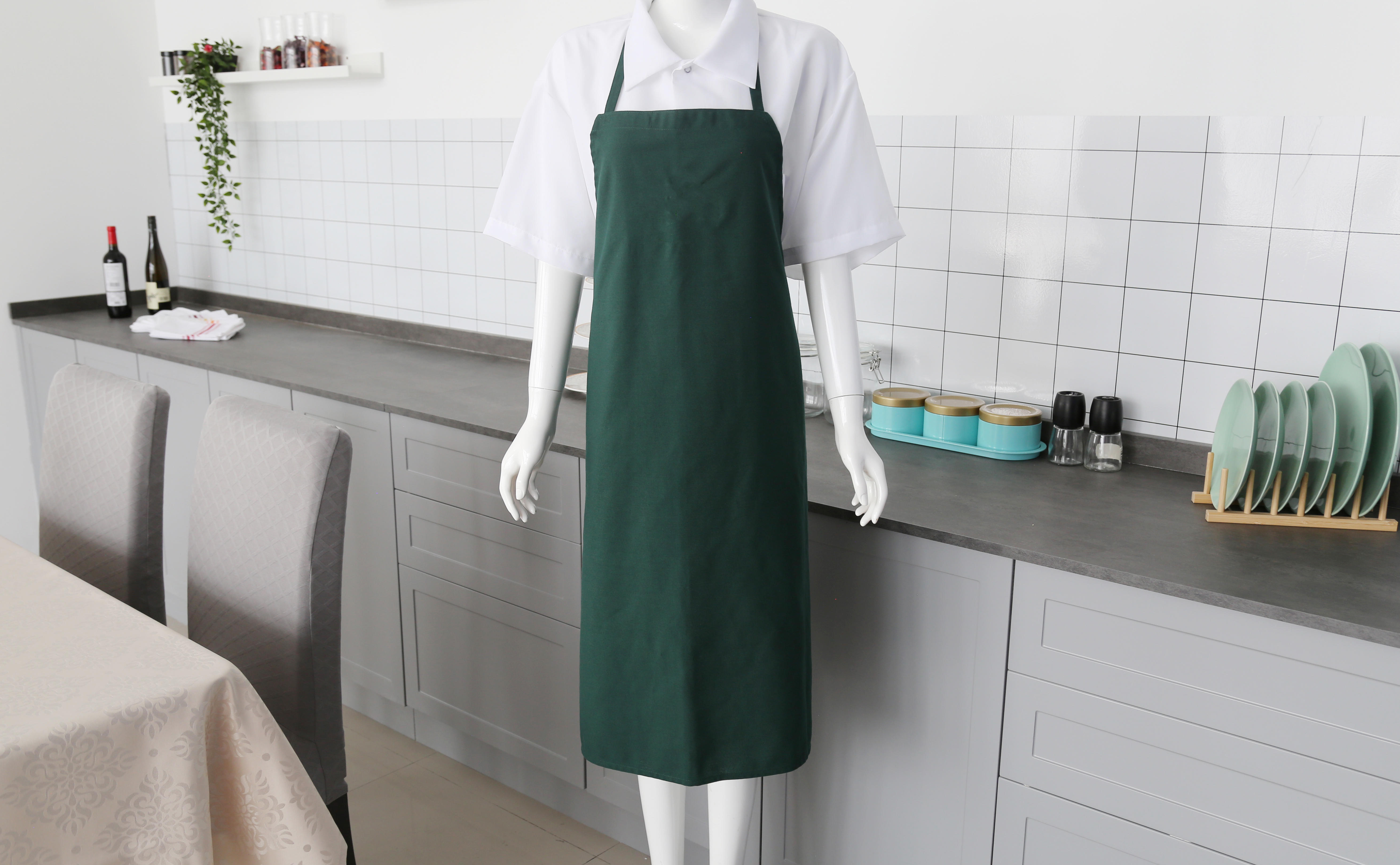 Forest Green Polyester Bib Apron Without Pocket