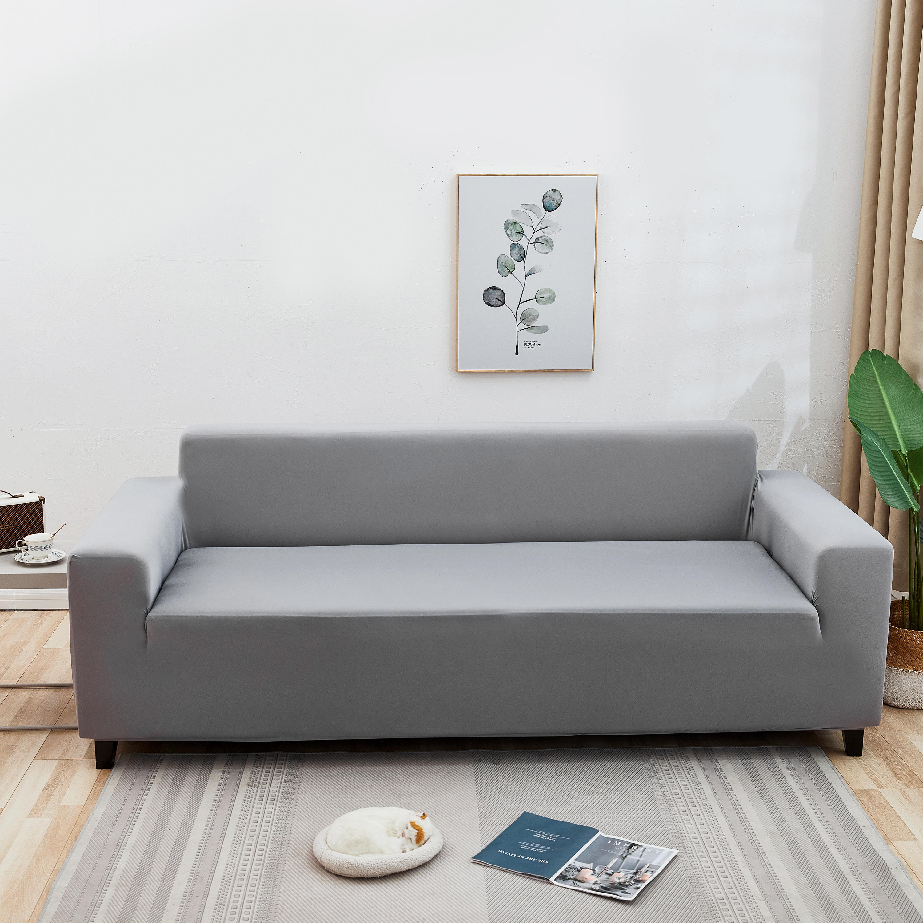 Microfiber Polyester Grey Elastic Sofa Cover