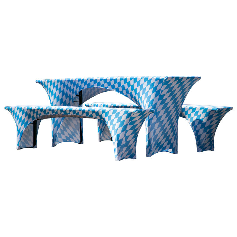 Spandex Polyester Plaid Printed Beer Bench Table Cover Set
