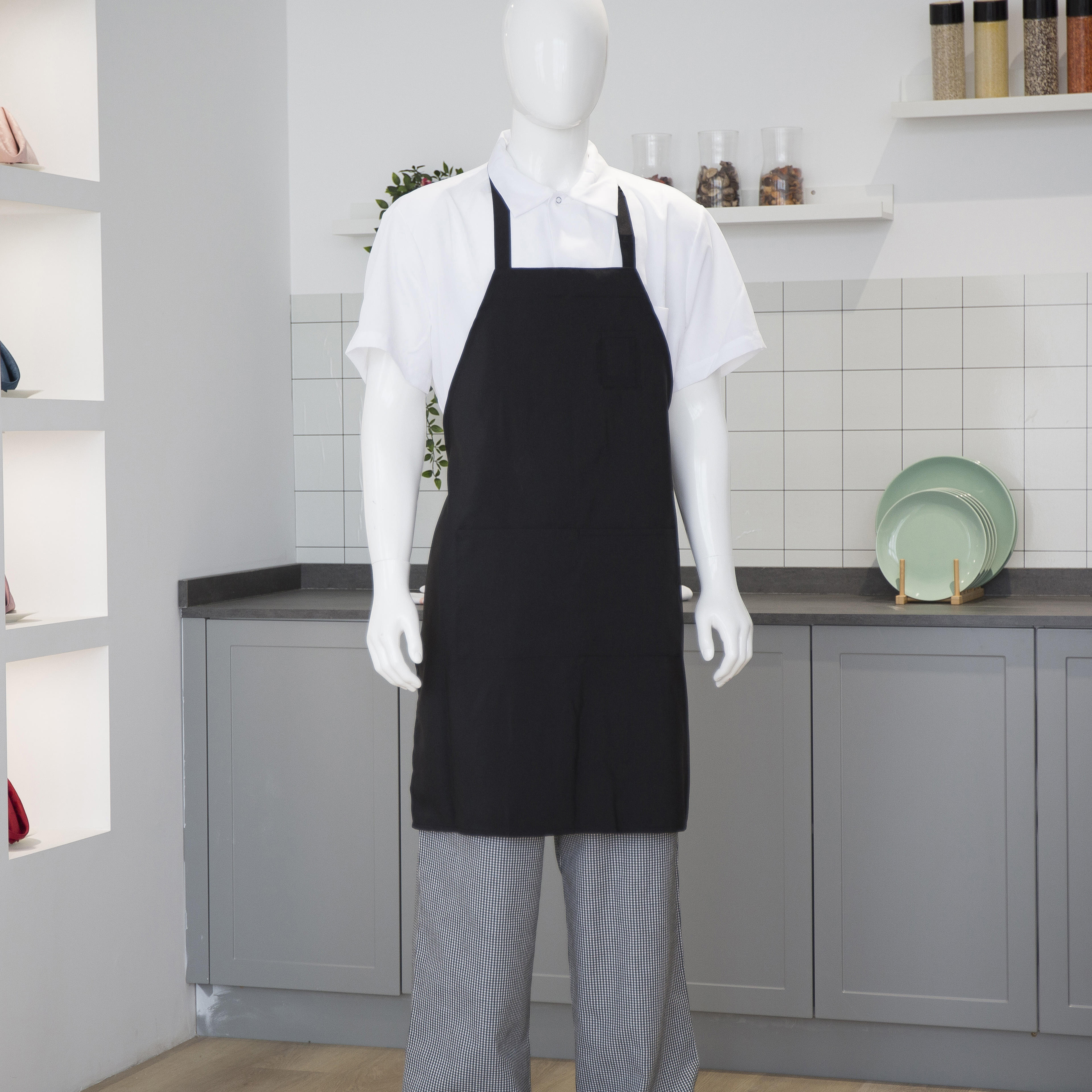 Red Polyester Bib Apron With Three Pockets