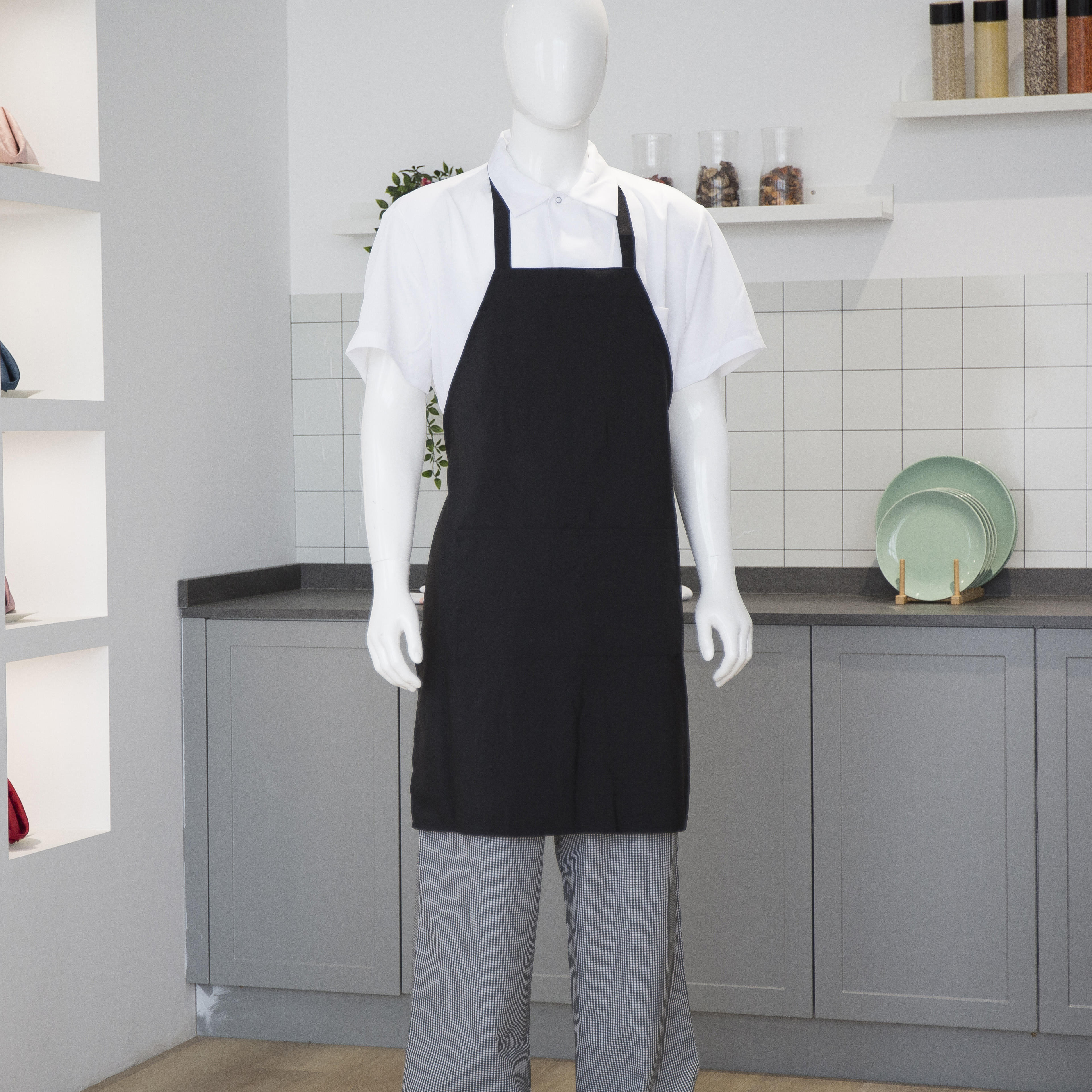 White Polyester Bib Apron With Two Pockets
