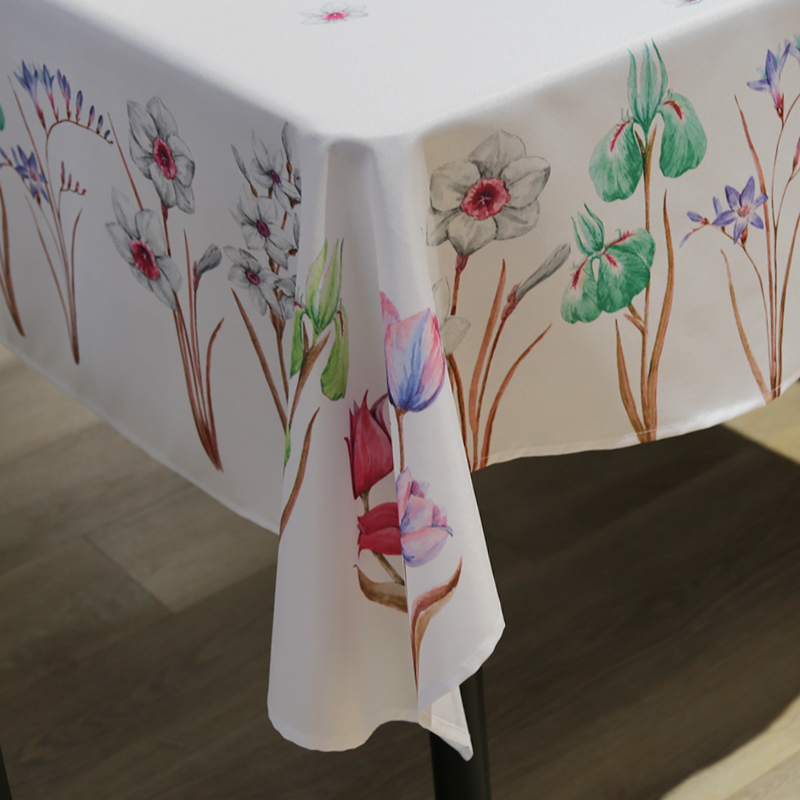 Colorful Floral Print Tablecloth On White Background
