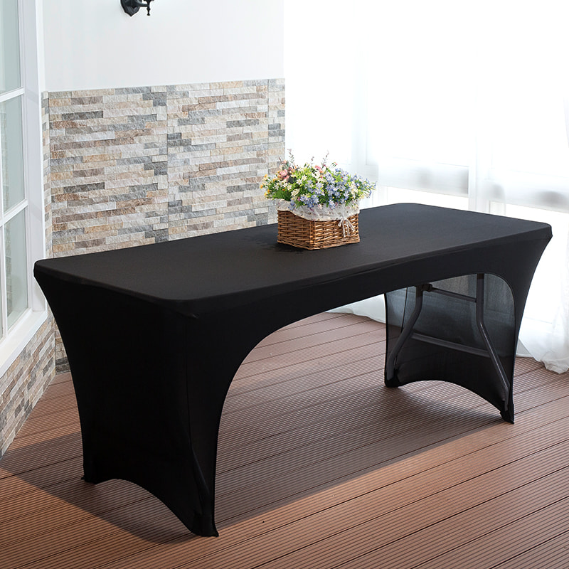 Plain color elastic table cover with openings on both sides