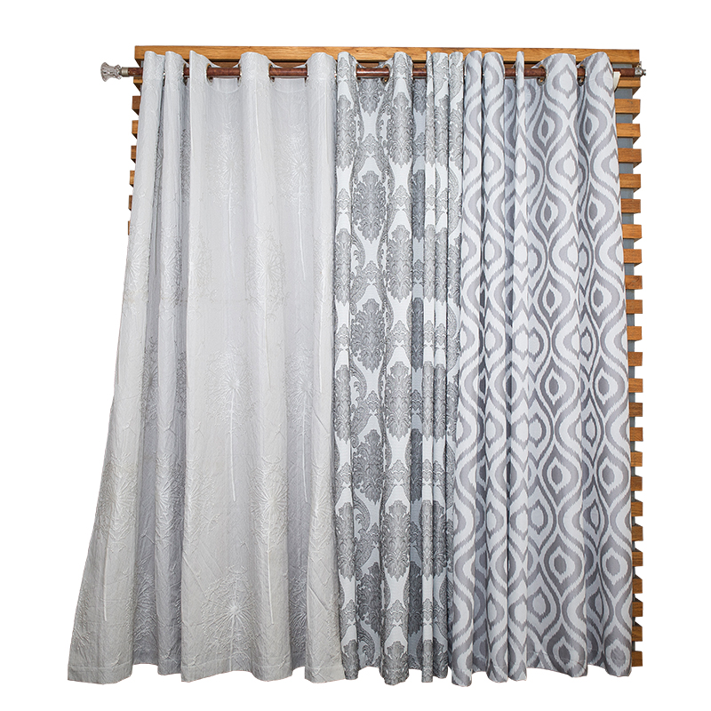 Gray triple cord with jacquard curtains