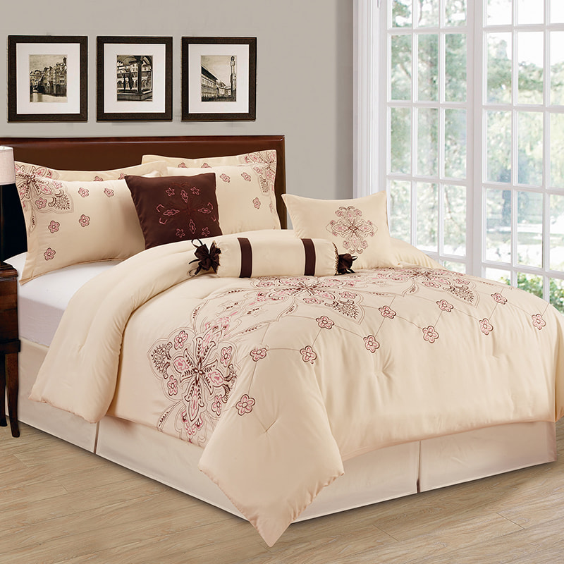 Trista Beige Brushed Fabric Embroidered Comforter