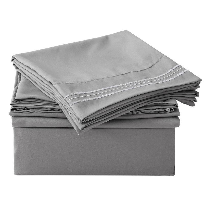 Plain Microfiber Embroidered Bed Sheet Set