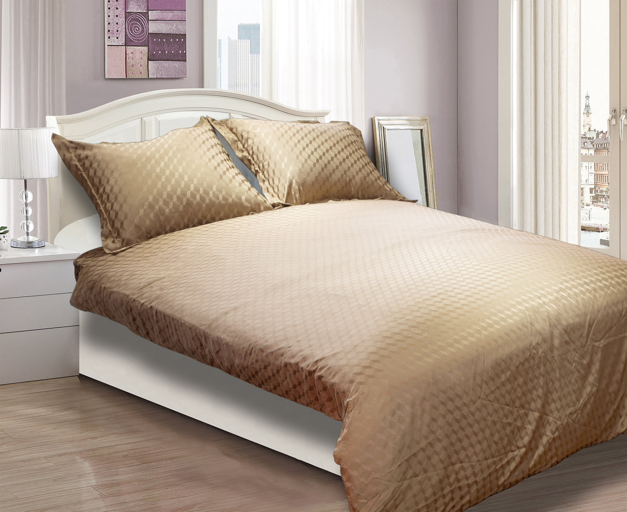 3D Gold Diamond Lattice Jacquard Bedding Set