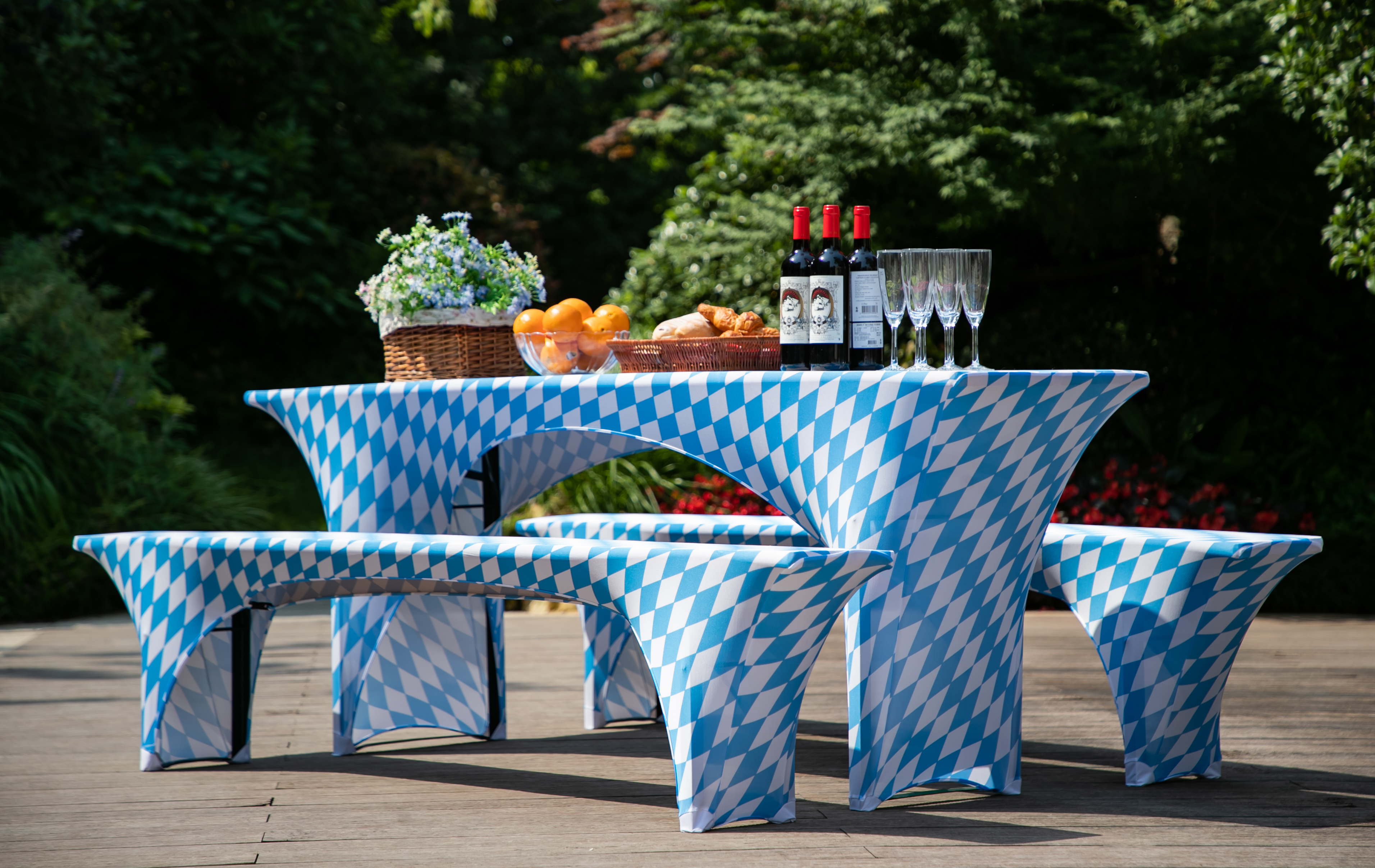 Spandex Polyester Plaid Printed Beer Bench Table Cover Set