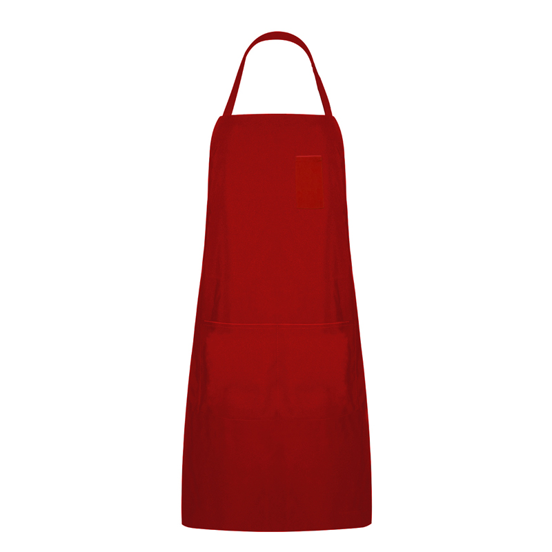 Red Polyester Bib Apron With Three Pockets