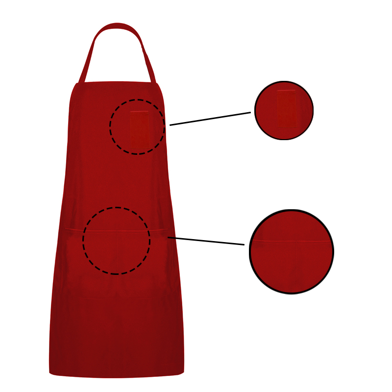 Red Polyester Bib Apron With Three Pockets