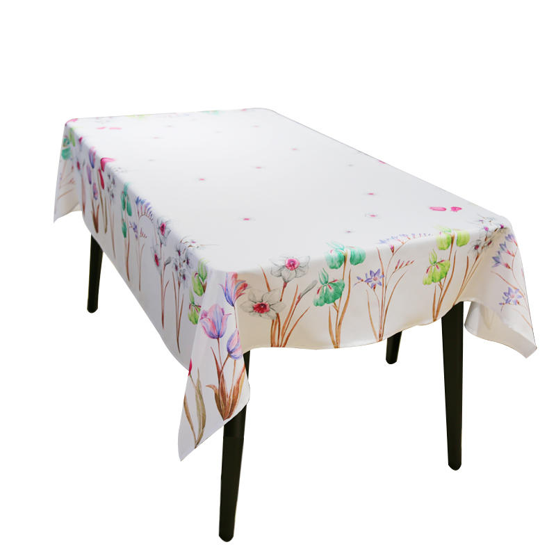 Colorful Floral Print Tablecloth On White Background