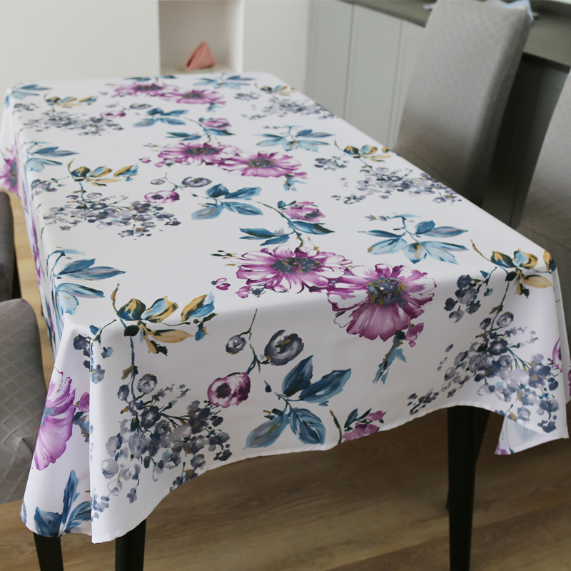Blue Leaf Purple Floral Printed Tablecloth