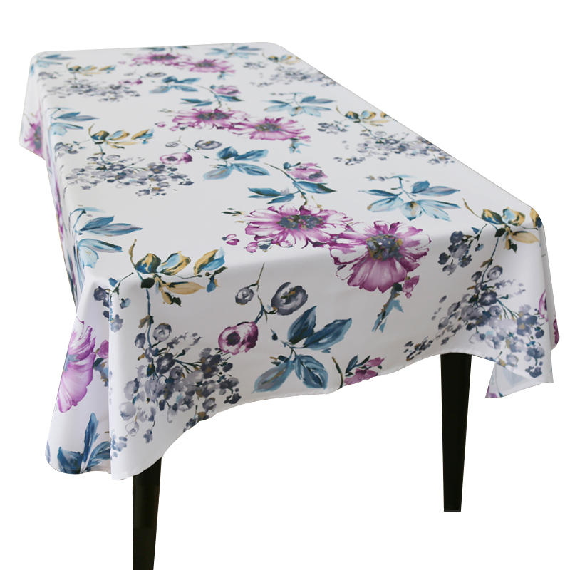 Blue Leaf Purple Floral Printed Tablecloth